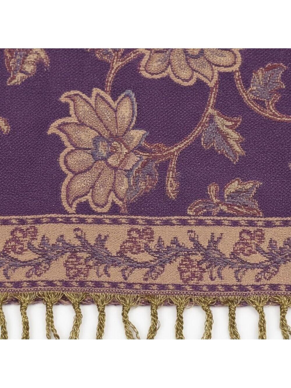 Purple Gold Paisley Jacquard Scarf Shawl Fringe Boho Wrap Women 72x28 - Picture 2 of 9